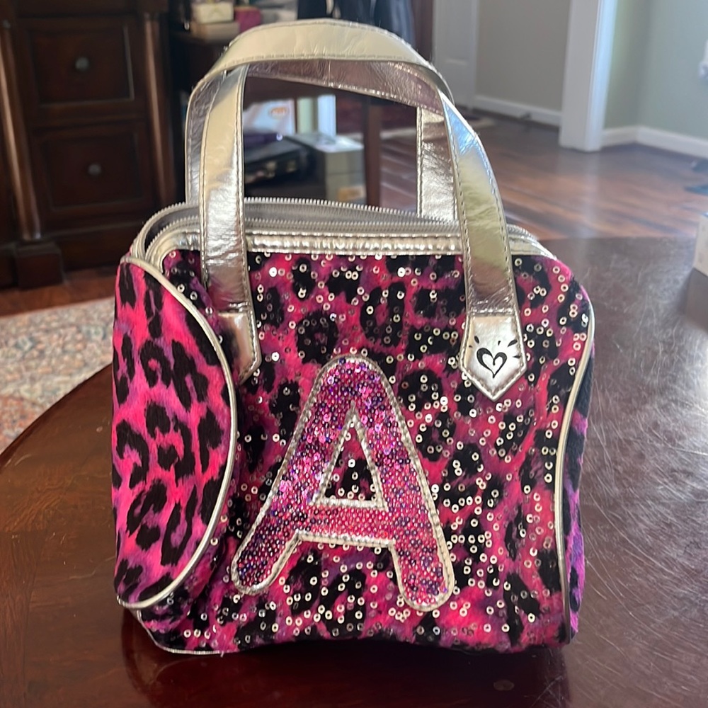 Like NEW Justice Sparkly Letter A Pink Cheetah Girls Purse with Silver Handles.